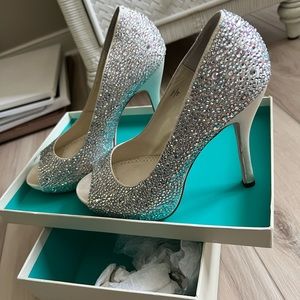 Benjamin Adams Peep Toe Iridescent Swarovski Heels